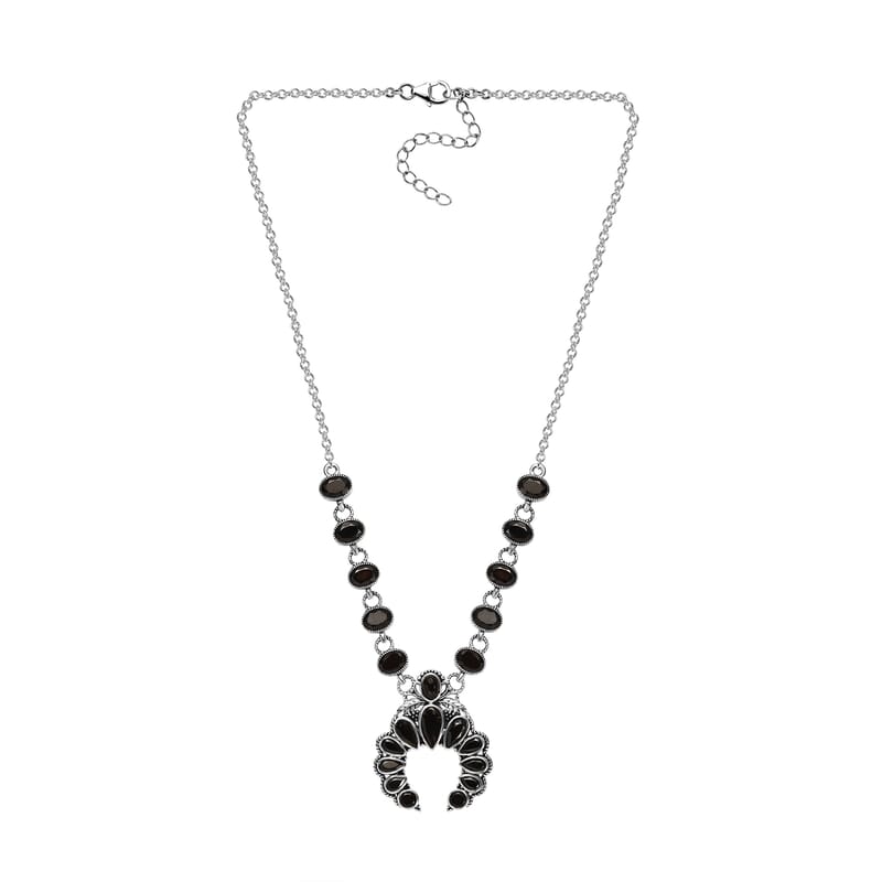 Elite Shungite Squash Blossom Necklace 18 Inches in Sterling Silver 7.70 ctw