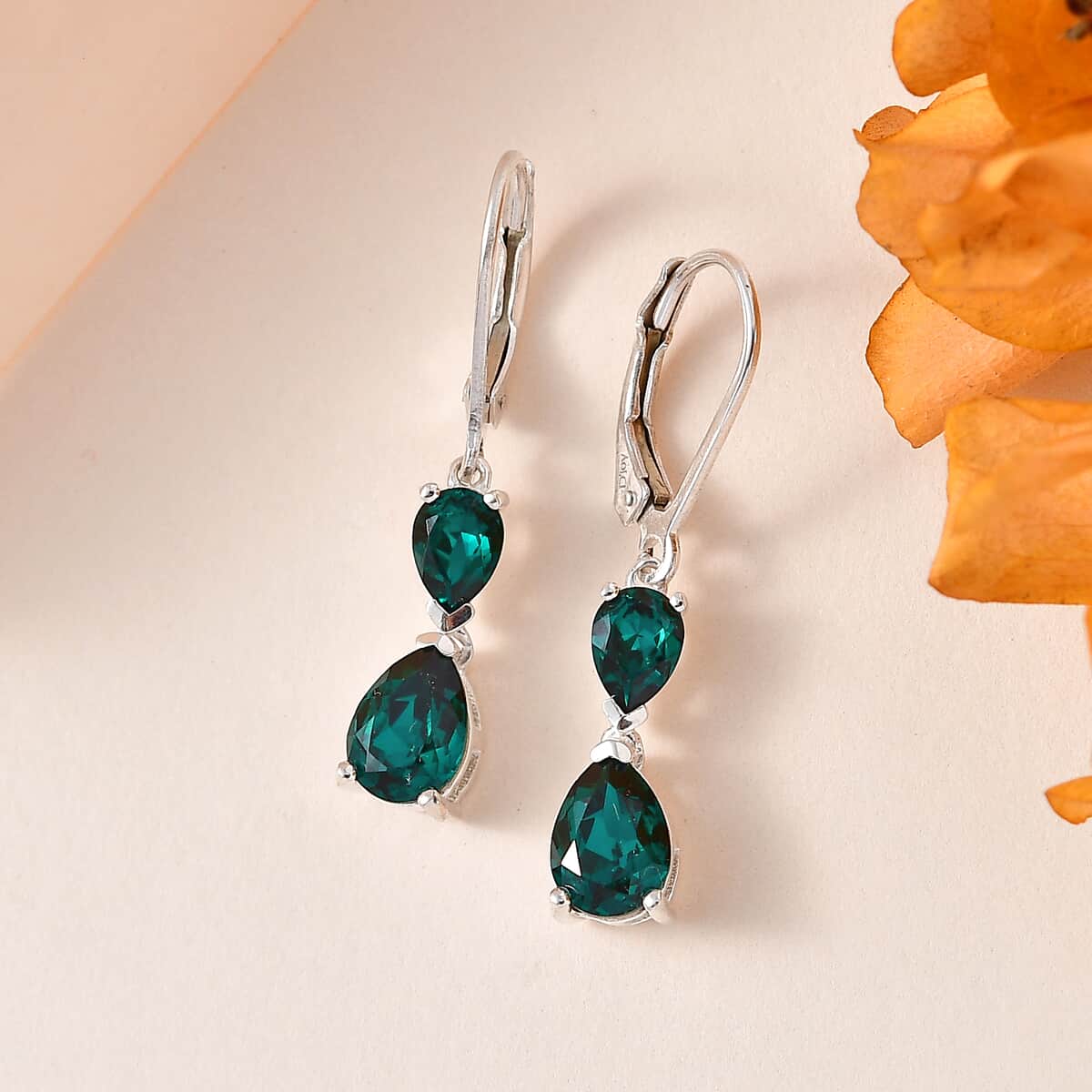 Designer Premium Emerald Color Austrian Crystal Earrings in Sterling Silver image number 1