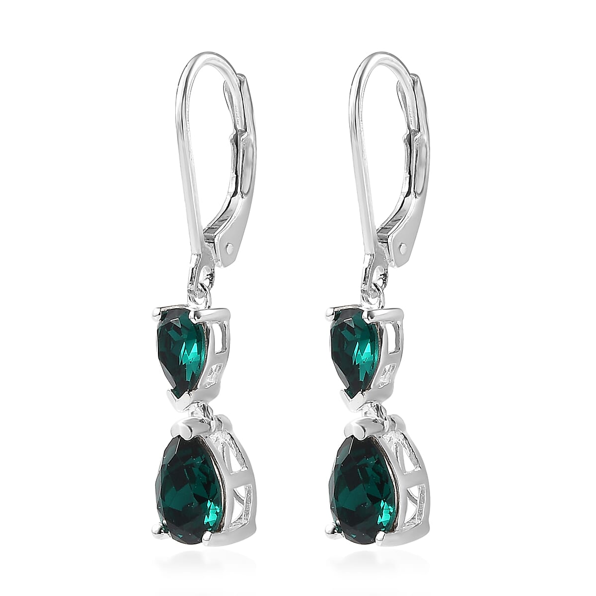 Designer Premium Emerald Color Austrian Crystal Earrings in Sterling Silver