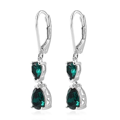 Designer Premium Emerald Color Austrian Crystal Earrings in Sterling Silver