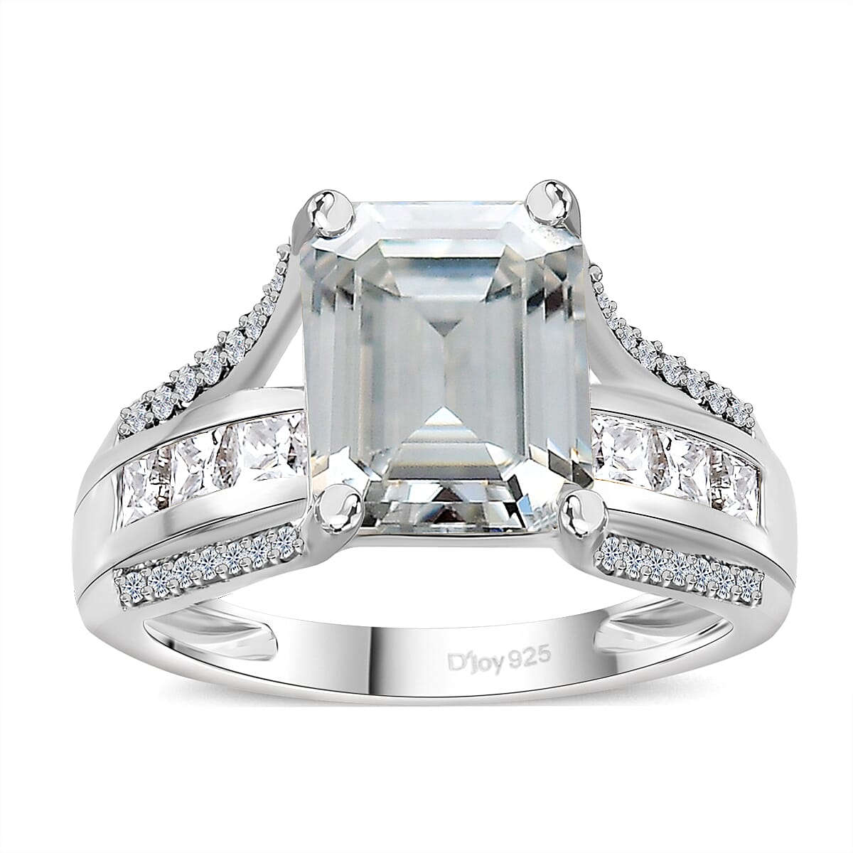 Moissanite (Oct 10x8mm) Ring in Platinum Over Sterling Silver (Size 7.0) 4.90 ctw image number 0