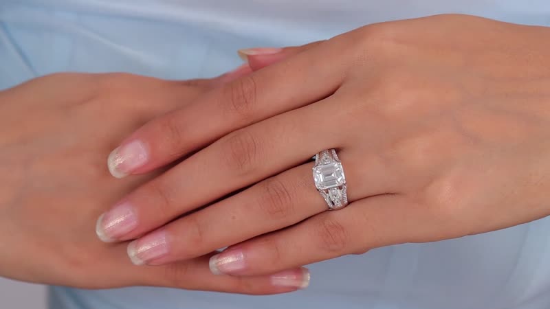 Moissanite (Oct 10x8mm) Ring in Platinum Over Sterling Silver (Size 7.0) 4.90 ctw
