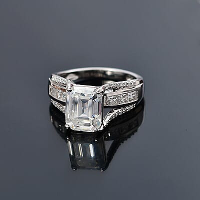 Moissanite Bridge Ring in Platinum Over Sterling Silver (Size 7.0) 4.90 ctw