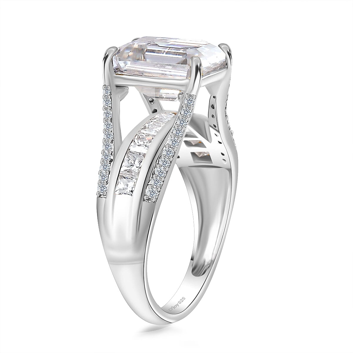 Moissanite (Oct 10x8mm) Ring in Platinum Over Sterling Silver (Size 7.0) 4.90 ctw image number 3