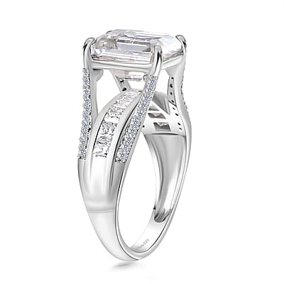 Moissanite Bridge Ring in Platinum Over Sterling Silver (Size 7.0) 4.90 ctw