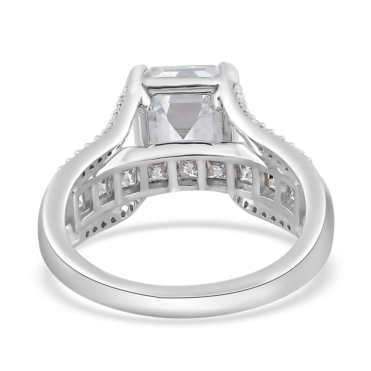 Moissanite (Oct 10x8mm) Ring in Platinum Over Sterling Silver (Size 7.0) 4.90 ctw image number 4