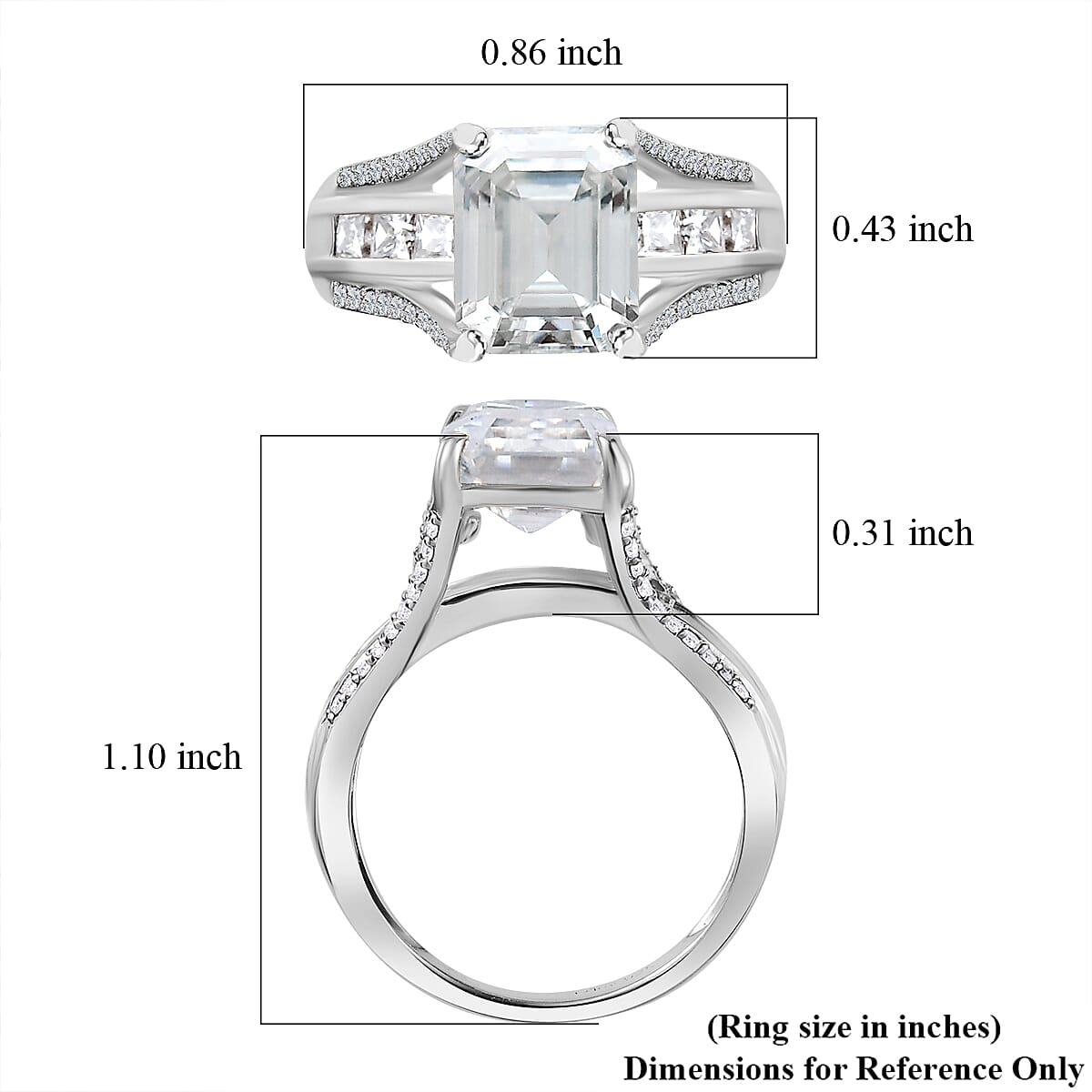 Moissanite (Oct 10x8mm) Ring in Platinum Over Sterling Silver (Size 7.0) 4.90 ctw image number 5