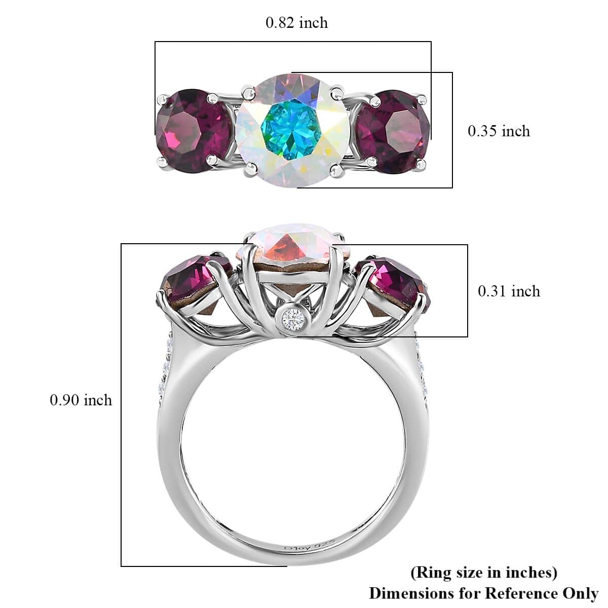 Designer Premium Aurora Borealis and Foilback Amethyst Color Austrian Crystal, White Zircon Ring in Platinum Over Sterling Silver (Size 7.0) 0.15 ctw image number 5