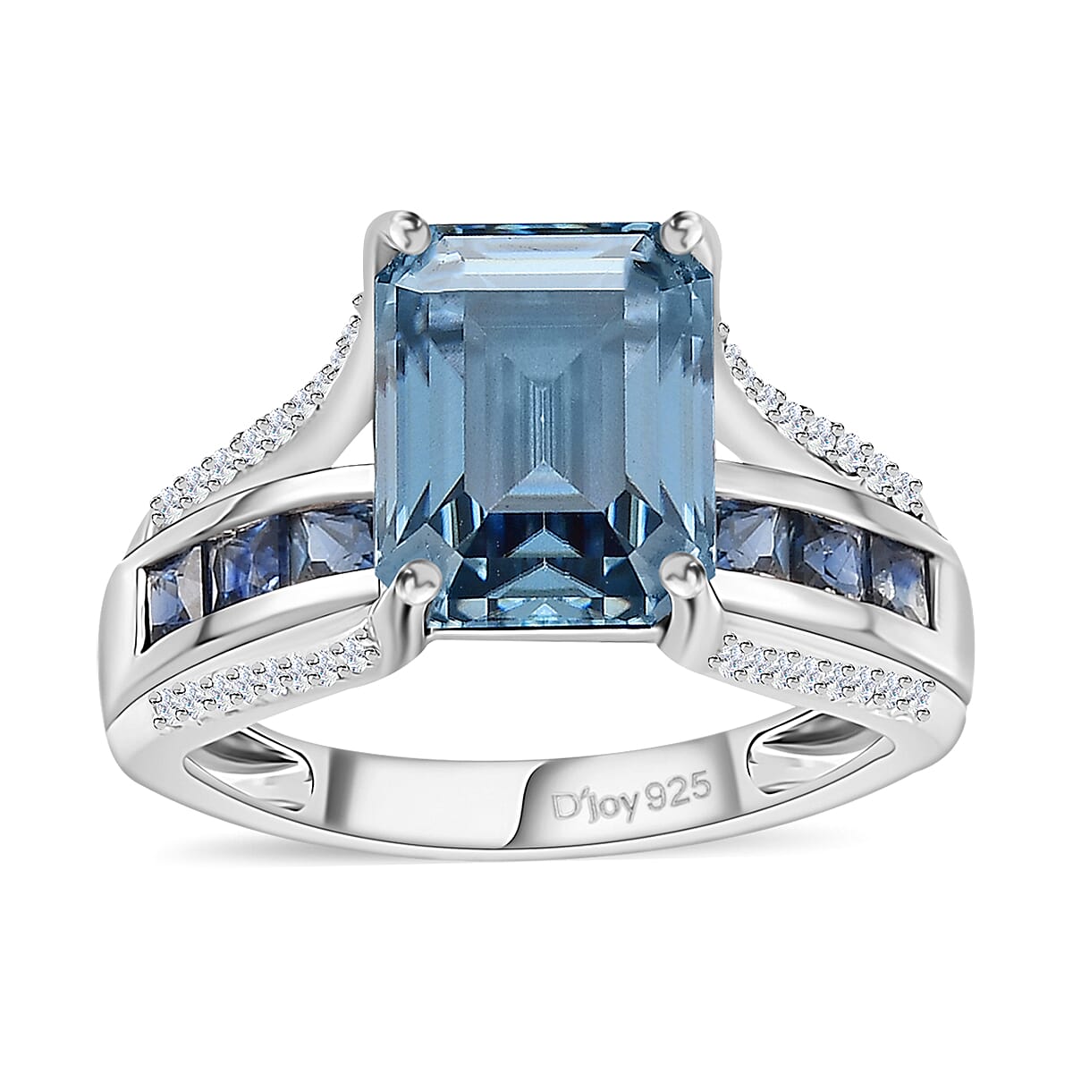 Blue Moissanite and Multi Gemstone Bridge Ring in Platinum Over Sterling Silver (Size 7.0) 5.00 ctw image number 0