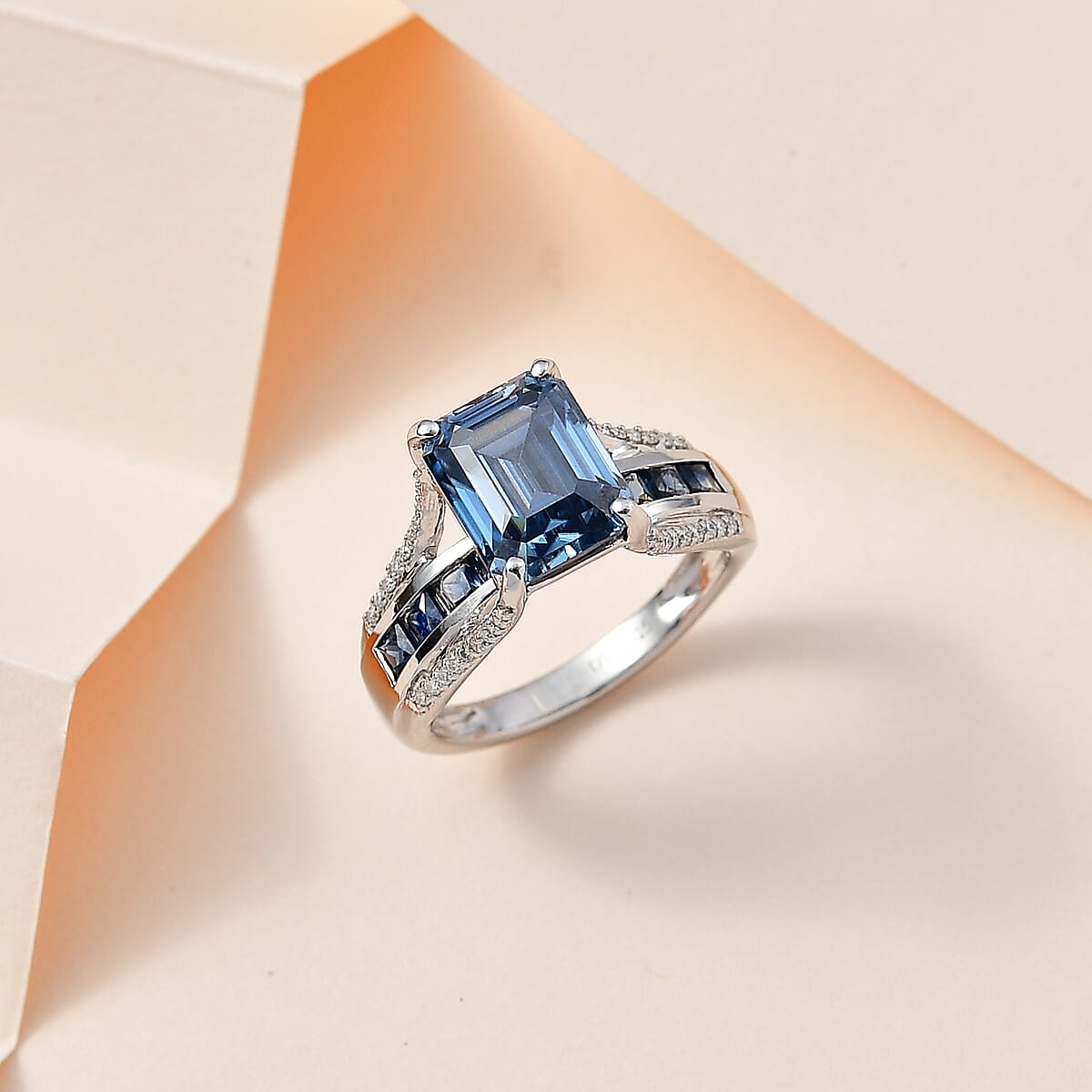 Blue Moissanite and Multi Gemstone Bridge Ring in Platinum Over Sterling Silver (Size 7.0) 5.00 ctw image number 1
