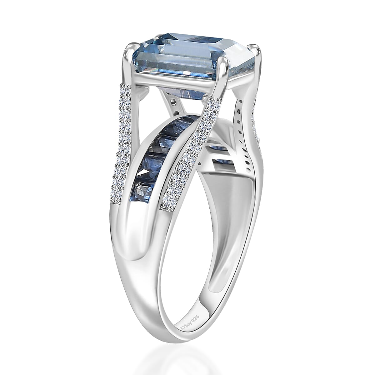 Blue Moissanite and Multi Gemstone Bridge Ring in Platinum Over Sterling Silver (Size 7.0) 5.00 ctw image number 3