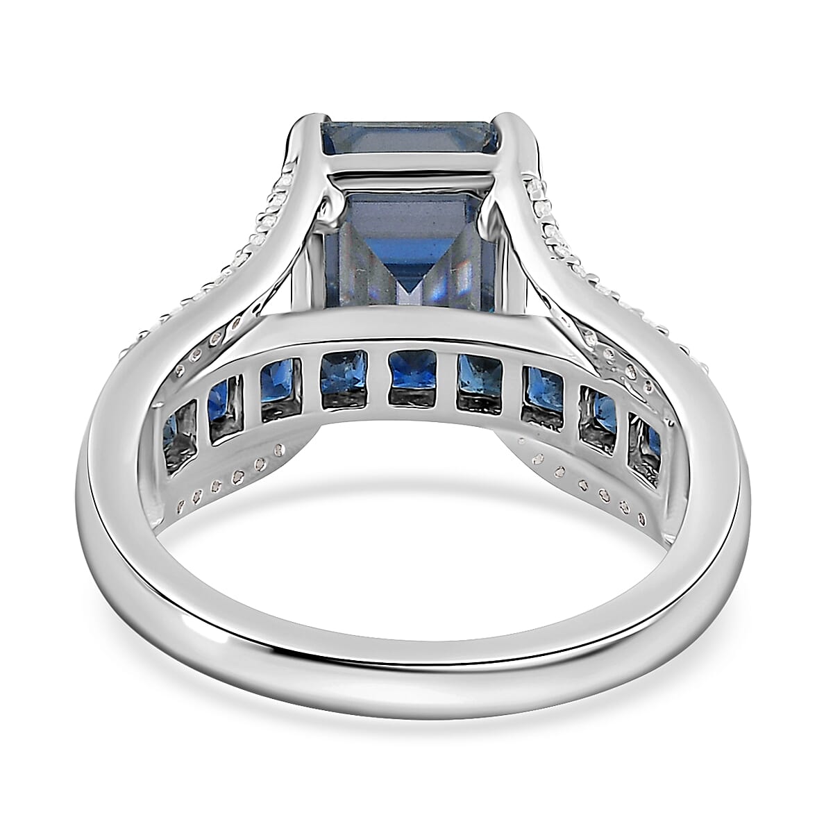 Blue Moissanite and Multi Gemstone Bridge Ring in Platinum Over Sterling Silver (Size 7.0) 5.00 ctw image number 4