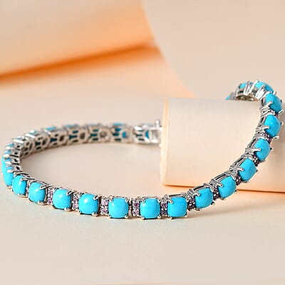 Sleeping Beauty Turquoise and Madagascar Pink Sapphire Bracelet in Platinum Over Sterling Silver (6.50 In) 12.90 ctw