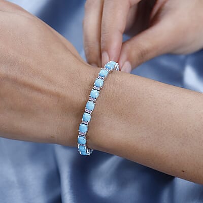 Sleeping Beauty Turquoise and Madagascar Pink Sapphire Bracelet in Platinum Over Sterling Silver (6.50 In) 12.90 ctw