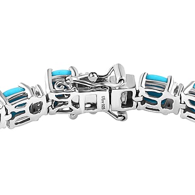 Sleeping Beauty Turquoise and Madagascar Pink Sapphire Bracelet in Platinum Over Sterling Silver (6.50 In) 12.90 ctw