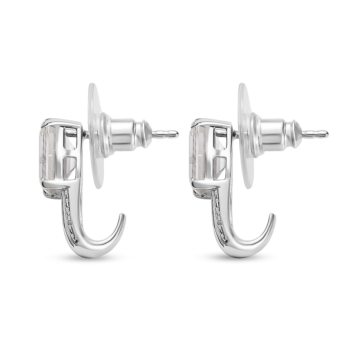 Moissanite (Oct 8x6mm) J-Hoop Earrings in Platinum Over Sterling Silver 3.80 ctw image number 3