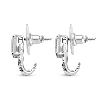 Moissanite Bridge J-Hoop Earrings in Platinum Over Sterling Silver 3.80 ctw