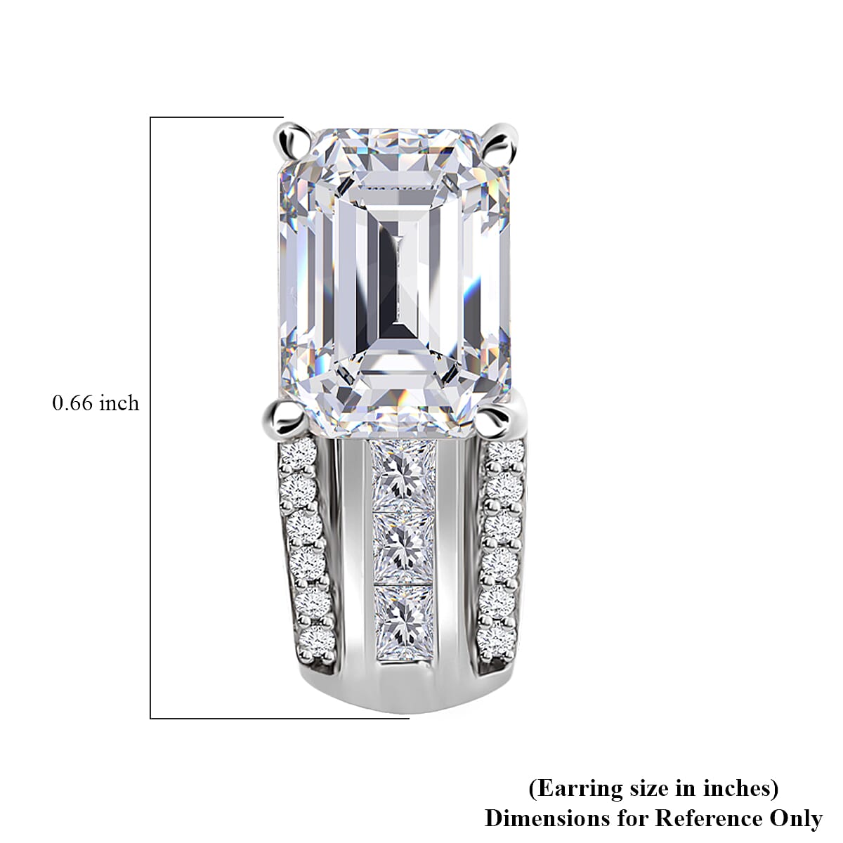 Moissanite (Oct 8x6mm) J-Hoop Earrings in Platinum Over Sterling Silver 3.80 ctw image number 4