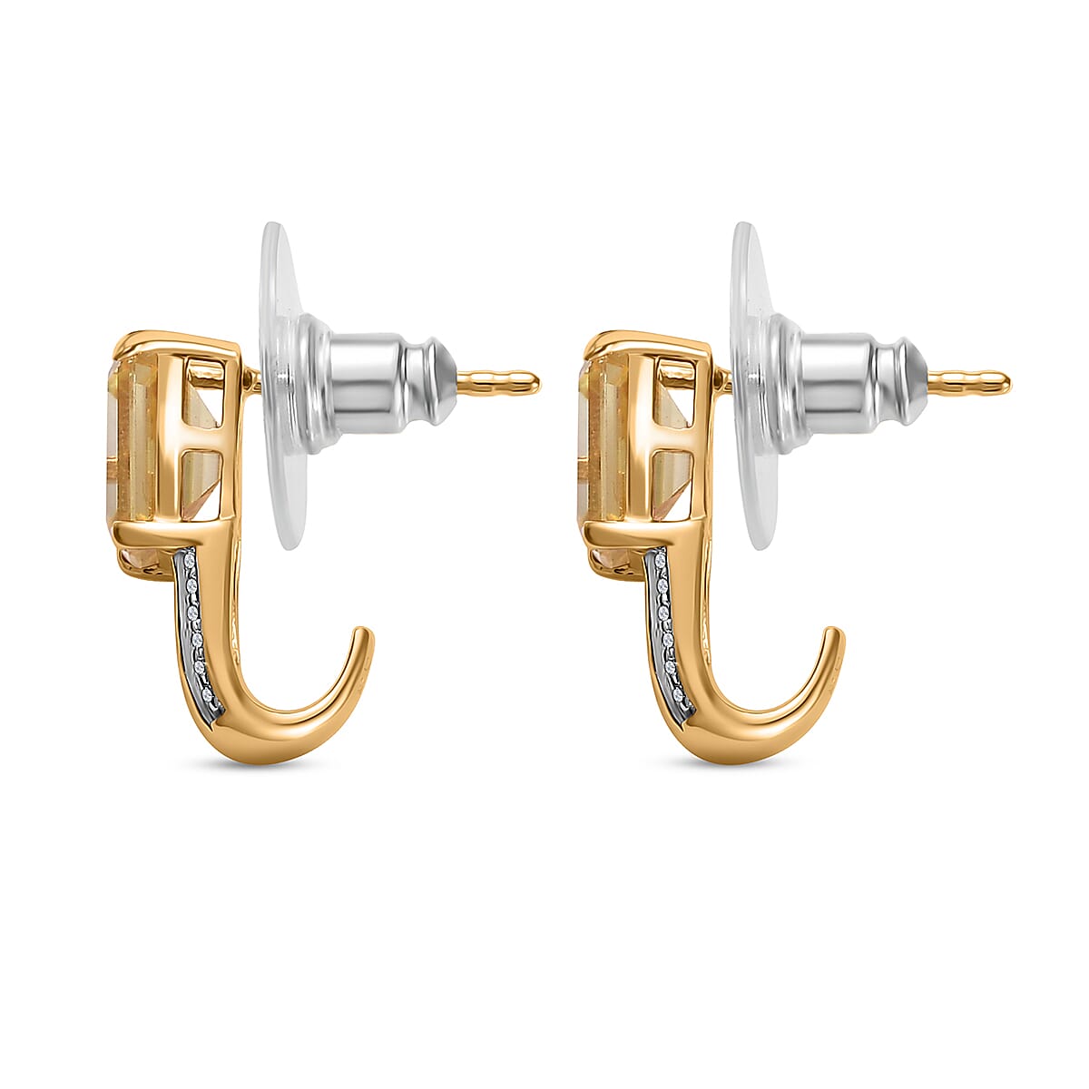 Yellow Moissanite and Multi Gemstone Bridge J-Hoop Earrings in Vermeil Yellow Gold Over Sterling Silver 3.75 ctw image number 3