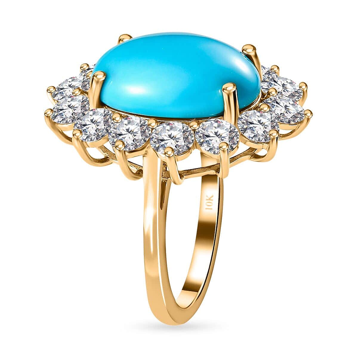 Luxoro 10K Yellow Gold AAA Sleeping Beauty Turquoise and Moissanite Halo Ring (Size 7.5) 4.60 Grams 8.90 ctw image number 3