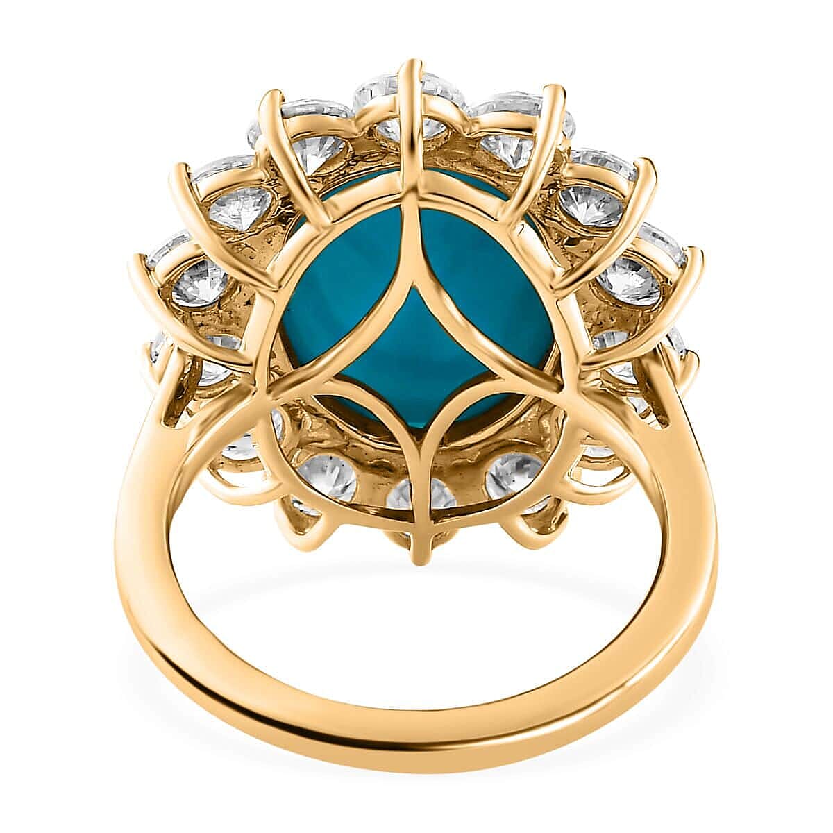 Luxoro 10K Yellow Gold AAA Sleeping Beauty Turquoise and Moissanite Halo Ring (Size 7.5) 4.60 Grams 8.90 ctw image number 4
