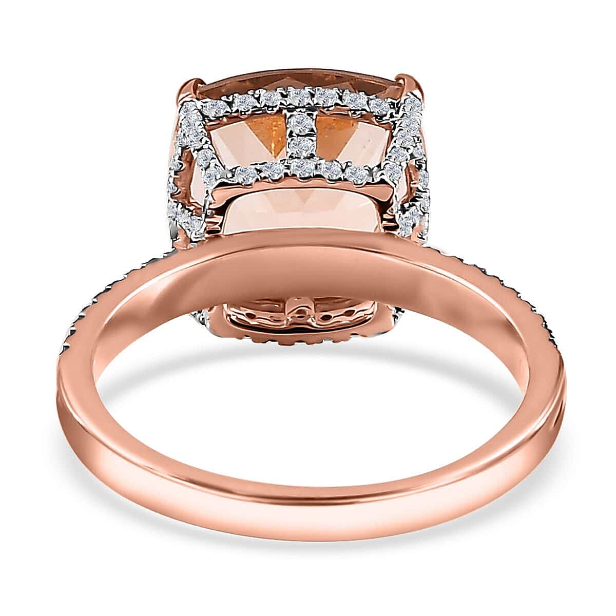 Luxoro 14K Rose Gold AAA Marropino Morganite and G-H I2 Diamond Ring (Size 10.5) 4.25 Grams 7.00 ctw image number 4