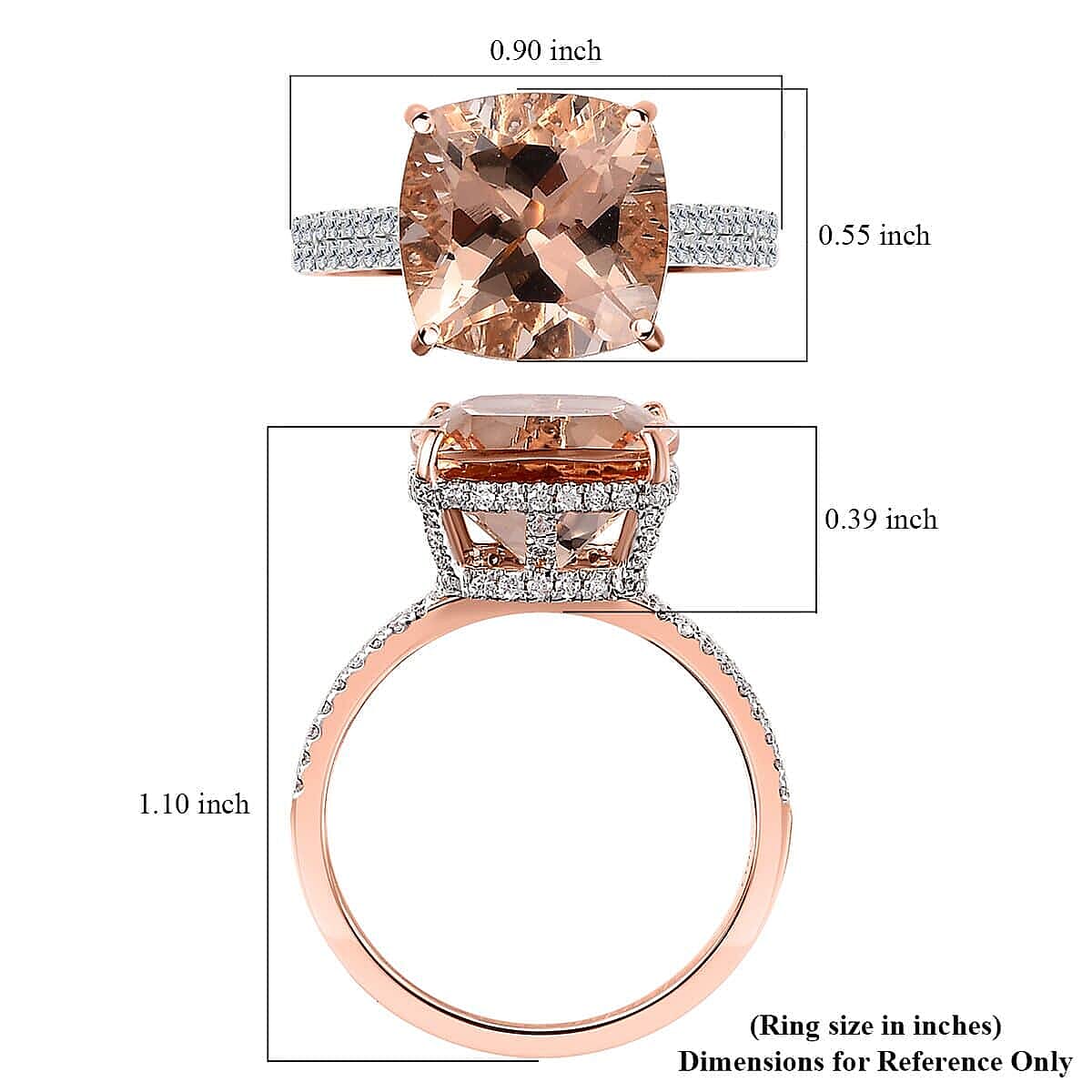 Luxoro 14K Rose Gold AAA Marropino Morganite and G-H I2 Diamond Ring (Size 10.5) 4.25 Grams 7.00 ctw image number 5