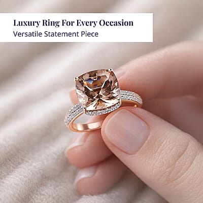 Luxoro 14K Rose Gold AAA Marropino Morganite and G-H I2 Diamond Ring (Size 12.0) 4.25 Grams 7.00 ctw