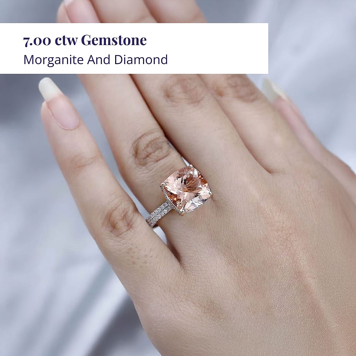 Luxoro 14K Rose Gold AAA Marropino Morganite and G-H I2 Diamond Ring (Size 7.5) 4.25 Grams 7.00 ctw image number 1
