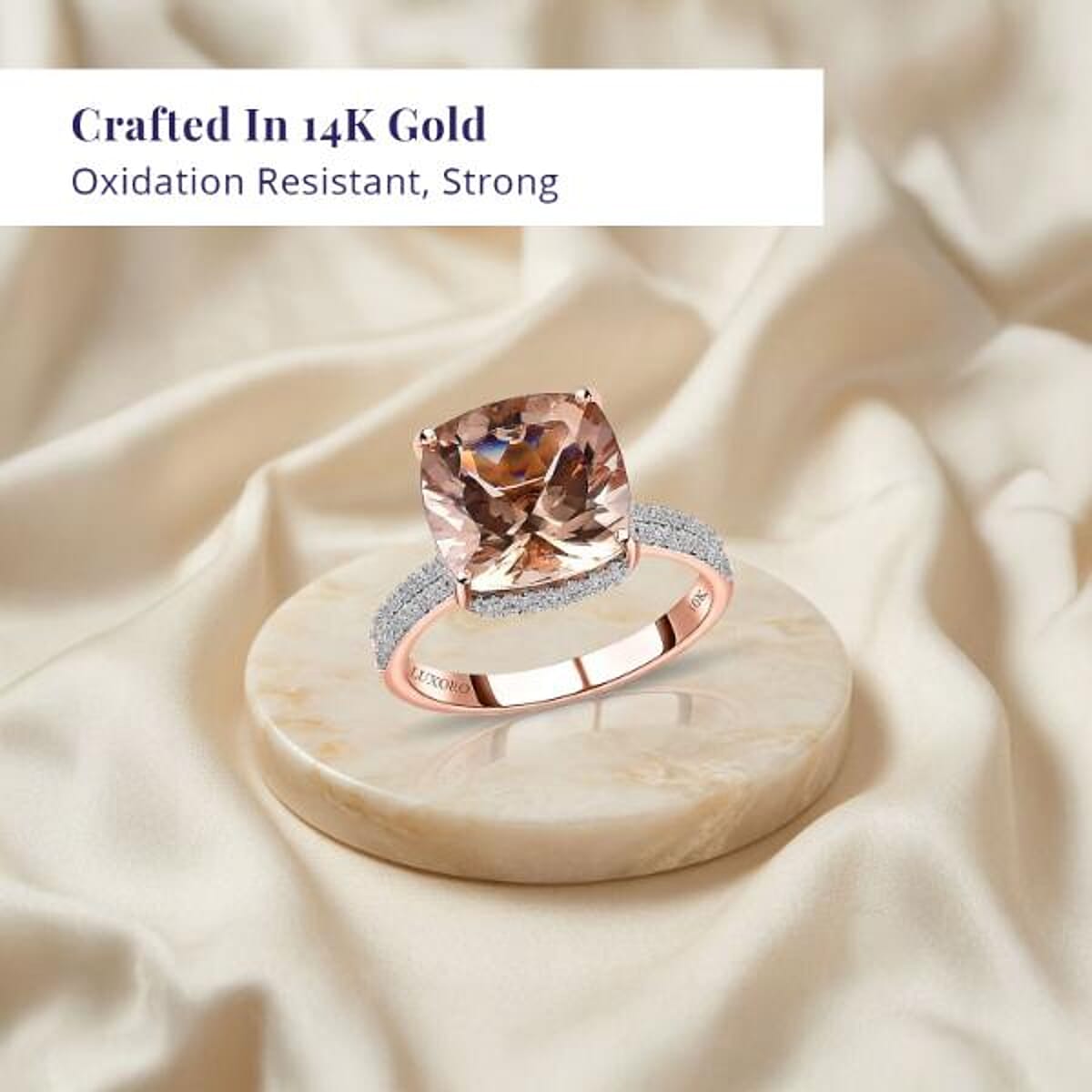 Luxoro 14K Rose Gold AAA Marropino Morganite and G-H I2 Diamond Ring (Size 7.5) 4.25 Grams 7.00 ctw image number 2