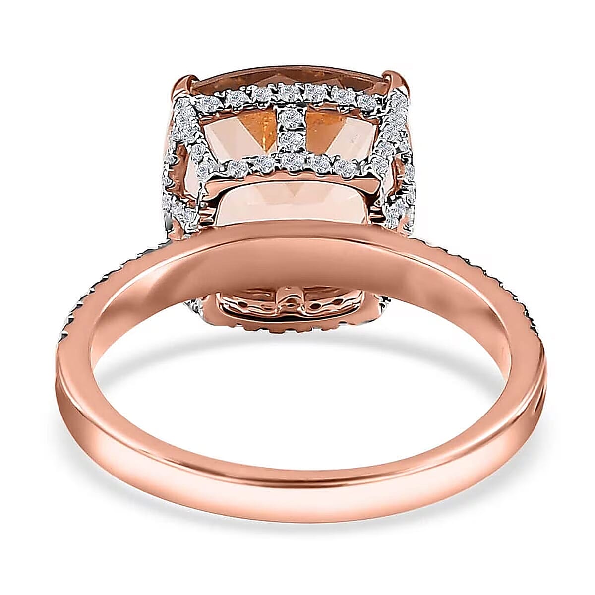 Luxoro 14K Rose Gold AAA Marropino Morganite and G-H I2 Diamond Ring (Size 7.5) 4.25 Grams 7.00 ctw image number 6