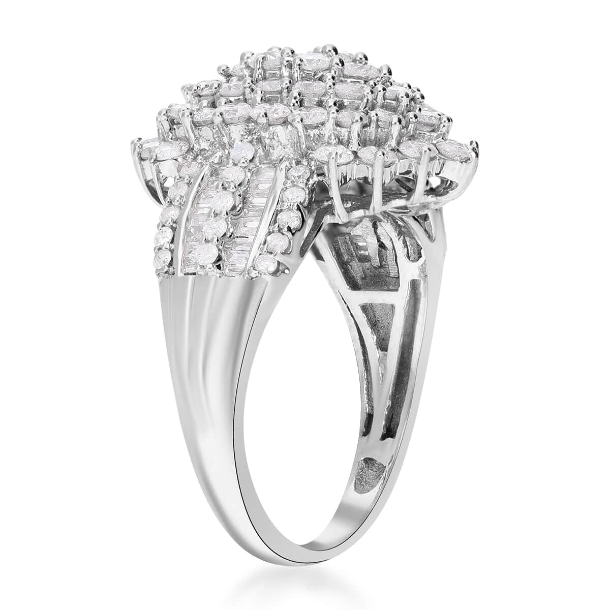 SGL Certified Luxoro 10K White Gold Diamond G-H I3 Cluster Ring (Size 6.5) 5.85 Grams 2.00 ctw image number 2