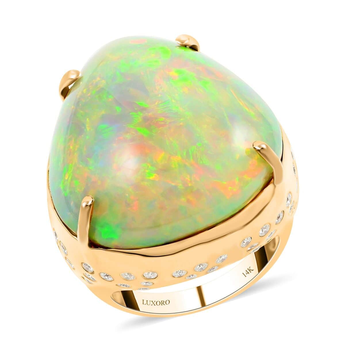 Luxoro 14K Yellow Gold AAAA Ethiopian Welo Opal and G-H I2 Diamond Ring (Size 8.0) 10.55 Grams 43.65 ctw image number 0