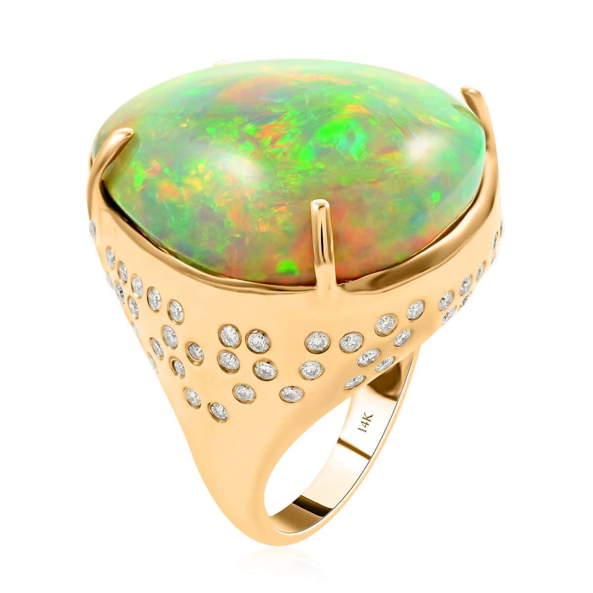 Luxoro 14K Yellow Gold AAAA Ethiopian Welo Opal and G-H I2 Diamond Ring (Size 8.0) 10.55 Grams 43.65 ctw image number 3