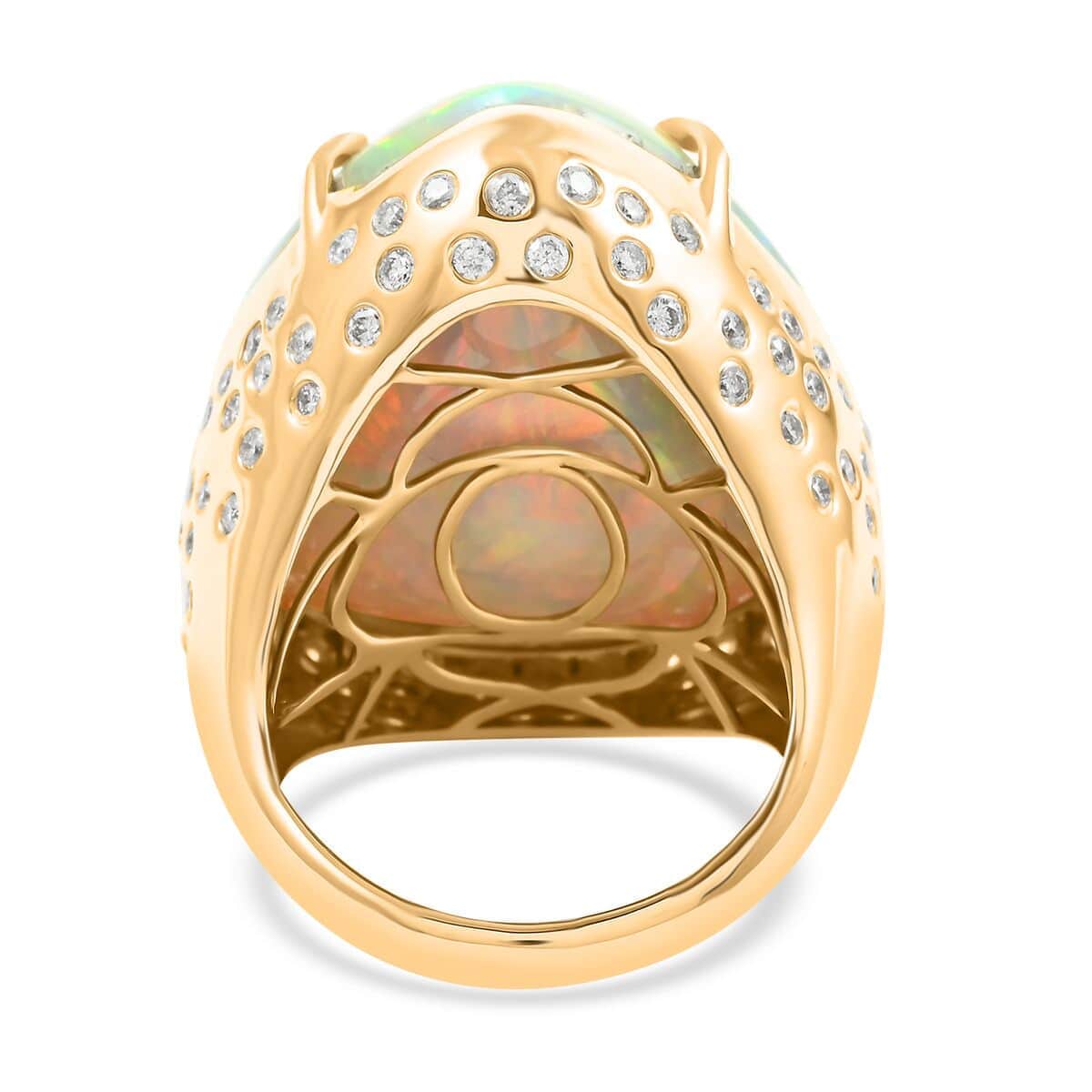 Luxoro 14K Yellow Gold AAAA Ethiopian Welo Opal and G-H I2 Diamond Ring (Size 8.0) 10.55 Grams 43.65 ctw image number 4