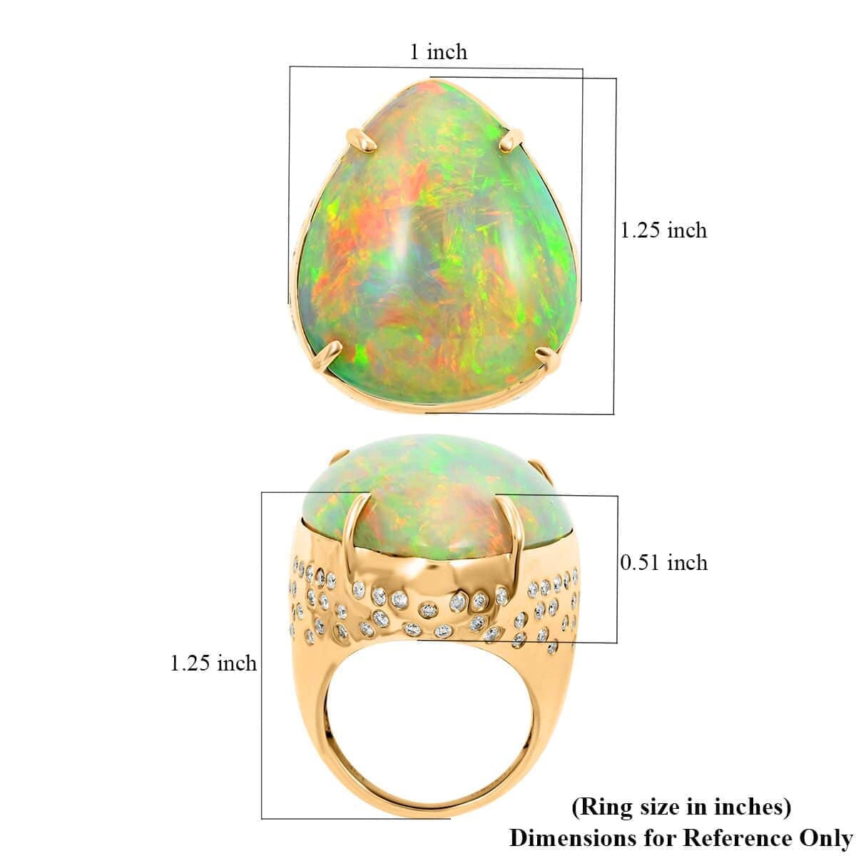 Luxoro 14K Yellow Gold AAAA Ethiopian Welo Opal and G-H I2 Diamond Ring (Size 8.0) 10.55 Grams 43.65 ctw image number 5