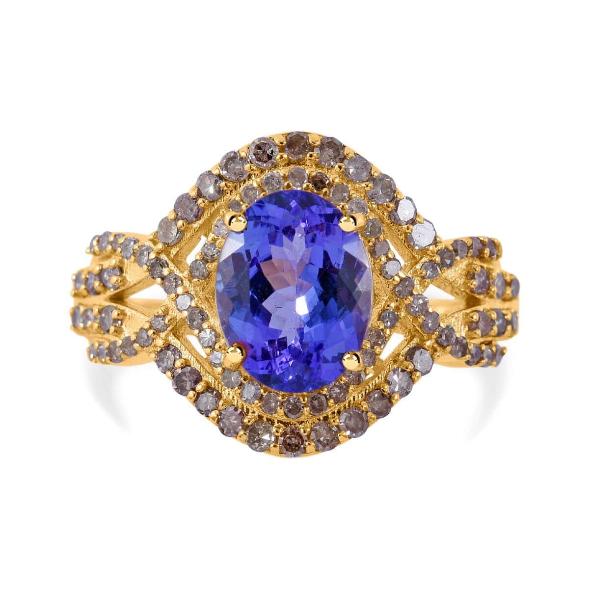 Luxoro 14K Yellow Gold Premium Tanzanite and Natural Champagne Diamond Ring (Size 6.5) 2.60 ctw image number 0