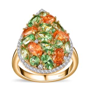 Tsavorite Garnet and Multi Gemstone Cluster Ring in Vermeil Yellow Gold Over Sterling Silver (Size 10.0) 4.75 ctw