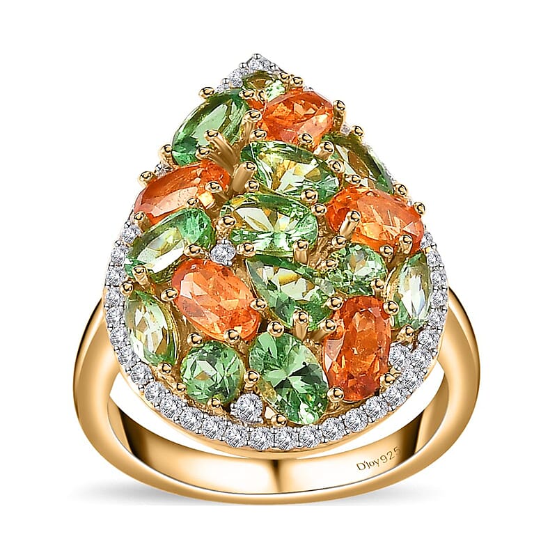 Tsavorite Garnet and Multi Gemstone 4.75 ctw Cluster Ring in Vermeil Yellow Gold Over Sterling Silver (Size 10.0)
