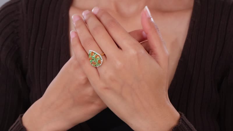 Tsavorite Garnet and Multi Gemstone Cluster Ring in Vermeil Yellow Gold Over Sterling Silver 4.75 ctw