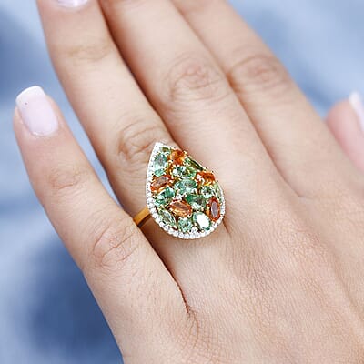 Tsavorite Garnet and Multi Gemstone 4.75 ctw Cluster Ring in Vermeil Yellow Gold Over Sterling Silver (Size 10.0)