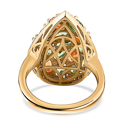 Tsavorite Garnet and Multi Gemstone 4.75 ctw Cluster Ring in Vermeil Yellow Gold Over Sterling Silver (Size 10.0)