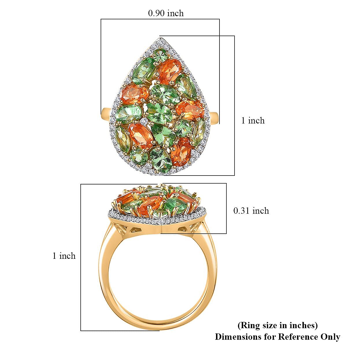 Tsavorite Garnet and Multi Gemstone 4.75 ctw Cluster Ring in Vermeil Yellow Gold Over Sterling Silver (Size 10.0)