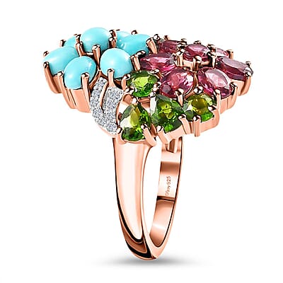 Orissa Rhodolite Garnet and Multi Gemstone Floral Ring in Vermeil Rose Gold Sterling Silver (Size 10.0) 3.60 ctw