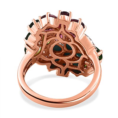 Orissa Rhodolite Garnet and Multi Gemstone Floral Ring in Vermeil Rose Gold Sterling Silver (Size 10.0) 3.60 ctw