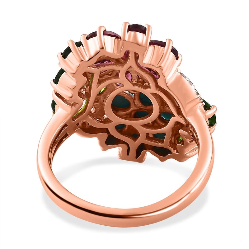 Orissa Rhodolite Garnet and Multi Gemstone Floral Ring in Vermeil Rose Gold Sterling Silver (Size 10.0) 3.60 ctw
