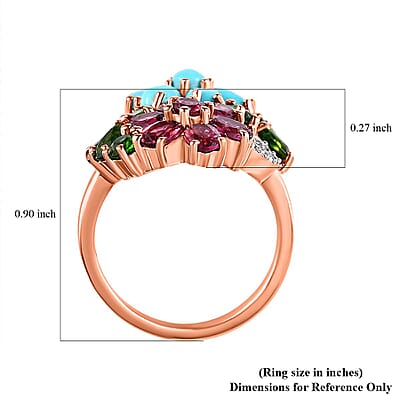 Orissa Rhodolite Garnet and Multi Gemstone Floral Ring in Vermeil Rose Gold Sterling Silver (Size 10.0) 3.60 ctw
