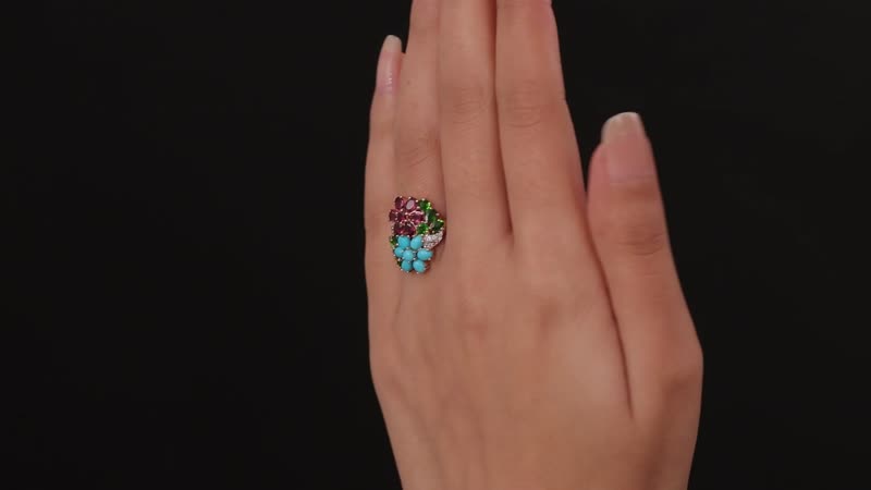 Premium Orissa Rhodolite Garnet and Multi Gemstone Floral Ring in Vermeil Rose Gold Sterling Silver (Size 10.0) 3.60 ctw