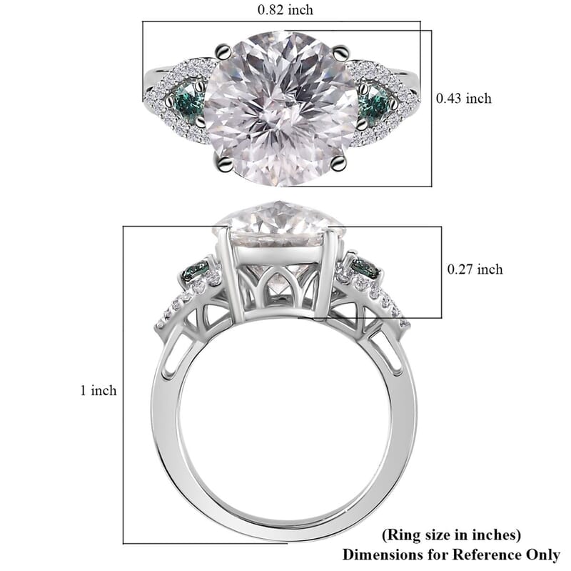 Emperor Cut Moissanite and Blue Moissanite Ring in Platinum Over Sterling Silver (Size 10.0) 3.85 ctw