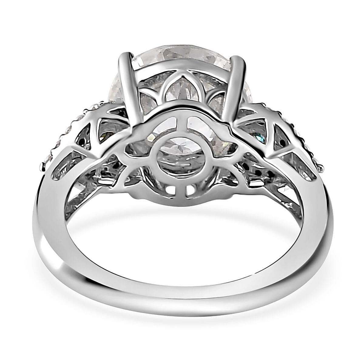 Emperor Cut Moissanite and Blue Moissanite Ring in Platinum Over Sterling Silver (Size 7.0) 3.85 ctw